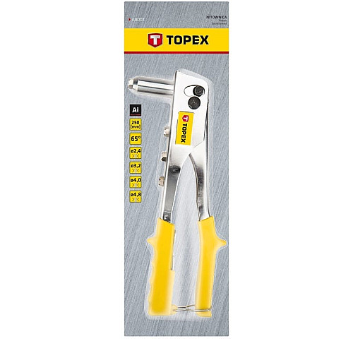 Заклепочник TOPEX, заклепки 2.4,3.2,4.0,4.8мм, 255мм