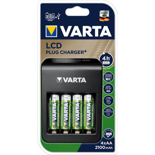 Зарядний пристрій VARTA LCD Plug Charger + Акумулятор NI-MH AA 2100 мАг, 4 шт.