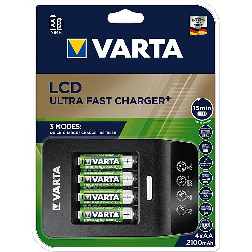 Зарядное устройство Varta LCD Ultra Fast Plus Charger 4хNI MH AA2100 мАч