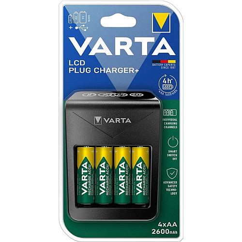 Зарядний пристрій Varta Lcd Plug Charger 4хNI MH AA2600 мА•год