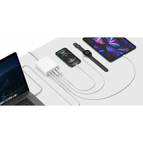 Зарядний пристрій мережевий Belkin 108Вт 2хUSB-С GAN PD PPS/2хUSB-A, білий