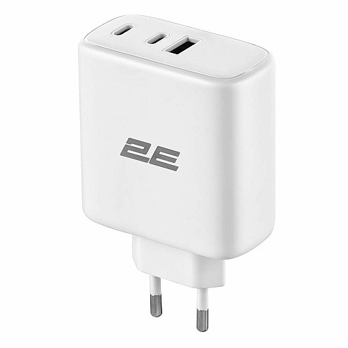 Зарядное устройство сетевое 2E 65Вт GaN 2хUSB-C/USB-A, PD/QC, белый