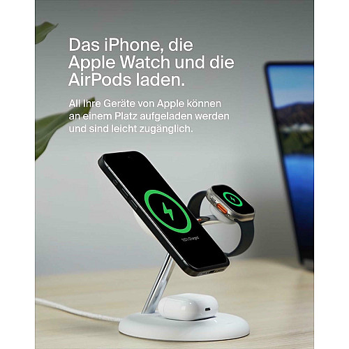 Зарядний пристрій бездротовий Belkin 3в1 Magnetic Adjustable Pad Qi2 15Вт, білий