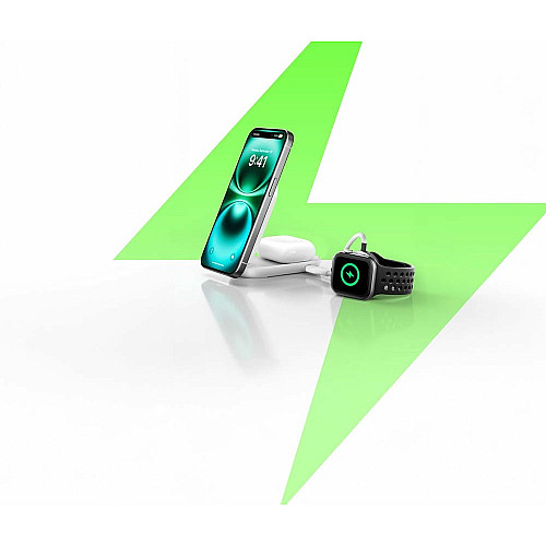 Зарядний пристрій бездротовий Belkin UltraCharge 2в1 Foldable Magnetic Charging 25Вт, білий