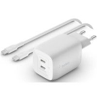 Зарядное устройство сетевое Belkin 65Вт 2хUSB-С GAN PD PPS, кабель USB-С > USB-C, 2м, белый