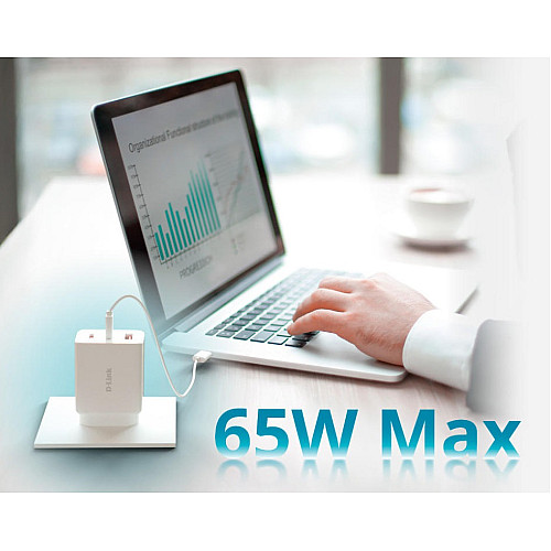 Зарядний пристрій мережевий D-Link DCP-651 65Вт GaN 2хUSB-С, 1xUSB-A, білий
