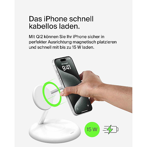 Зарядний пристрій бездротовий Belkin 3в1 Magnetic Adjustable Pad Qi2 15Вт, білий