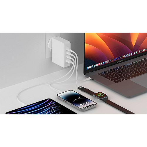 Зарядний пристрій мережевий Belkin 140Вт 3хUSB-С GAN PD PPS, USB-A, білий