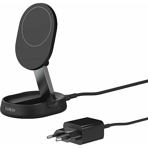 Зарядний пристрій бездротовий Belkin 15Вт Magnetic Stand Qi2, адаптер 20Вт USB-C, чорний