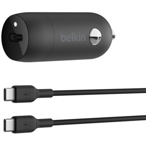 Зарядний пристрій автомобільний Belkin 30Вт USB-C PD PPS, кабель USB-C > USB-C, 1м, чорний