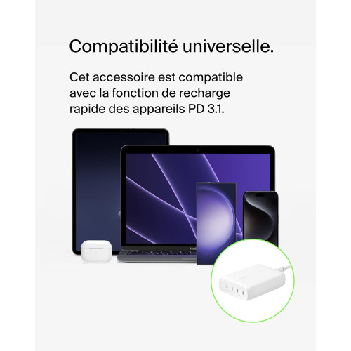Зарядний пристрій мережевий Belkin 200Вт 4хUSB-С GAN PD PPS, білий