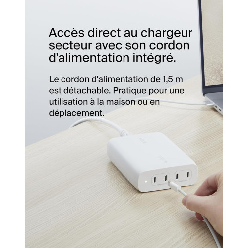 Зарядний пристрій мережевий Belkin 200Вт 4хUSB-С GAN PD PPS, білий