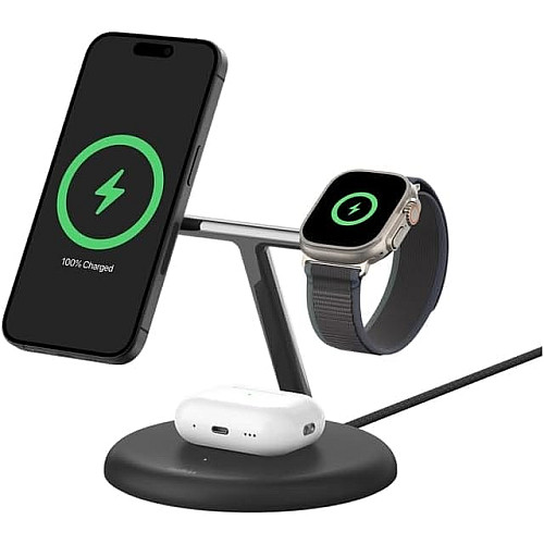 Зарядний пристрій бездротовий Belkin 3в1 Magnetic Adjustable Pad Qi2 15Вт, чорний