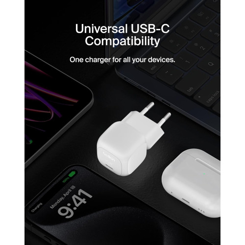 Зарядний пристрій мережевий Belkin 20Вт USB-C PD PPS, білий