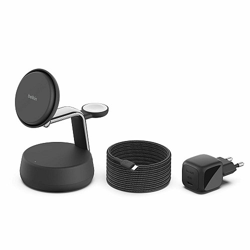 Зарядний пристрій бездротовий Belkin UltraCharge Pro 3в1 Magnetic Charging Dock 25Вт, Charcoal