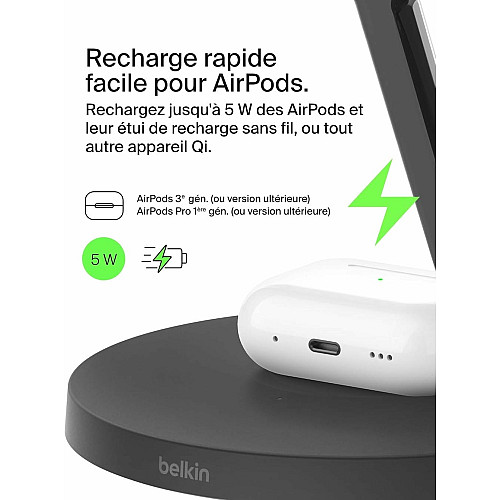 Зарядний пристрій бездротовий Belkin 3в1 Magnetic Pad Qi2 15Вт, чорний