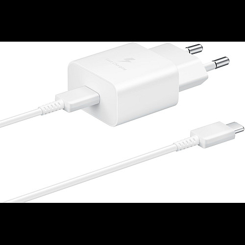 Зарядний пристрій мережевий Samsung 15Вт USB-С, кабель USB-C > USB-C, 1м, білий