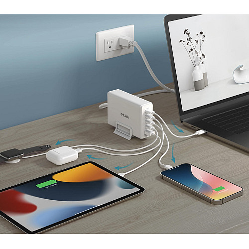 Зарядний пристрій мережевий D-Link DCF-241 240Вт GaN 4хUSB-С, 1xUSB-A, білий