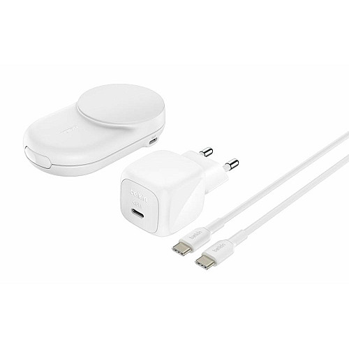 Зарядний пристрій бездротовий Belkin UltraCharge 2в1 Foldable Magnetic Charging 25Вт, білий