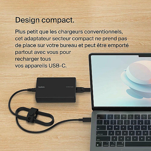 Зарядное устройство сетевое Belkin 100Вт USB-С GAN PD PPS, кабель USB-C 2м, черный OEM