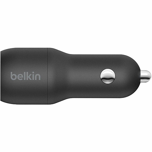 Зарядний пристрій автомобільний Belkin 24Вт 2хUSB-A, кабель USB-A > USB-C, 1м, чорний