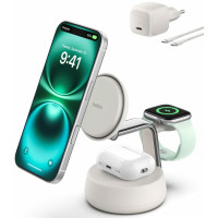 Зарядний пристрій бездротовий Belkin UltraCharge Pro 3в1 Magnetic Charging Dock 25Вт, Sand