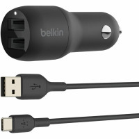 Зарядное устройство для авто Belkin 24Вт 2хUSB-A, кабель USB-A > USB-C, 1м, черный
