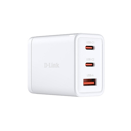 Зарядний пристрій мережевий D-Link DCP-651 65Вт GaN 2хUSB-С, 1xUSB-A, білий