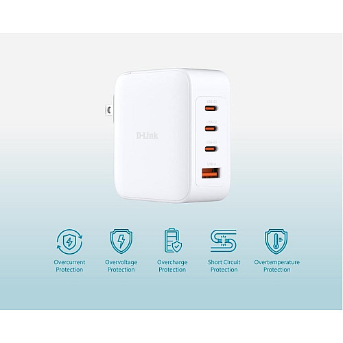 Зарядний пристрій мережевий D-Link DCF-141 140Вт GaN 3хUSB-С, 1xUSB-A, білий