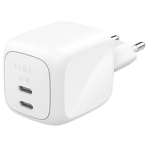 Зарядний пристрій мережевий Belkin 67Вт 2хUSB-С GAN PD PPS, білий