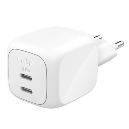 Зарядний пристрій мережевий Belkin 50Вт 2хUSB-С GAN PD PPS, білий