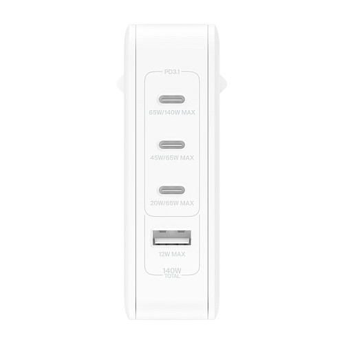 Зарядний пристрій мережевий Belkin 140Вт 3хUSB-С GAN PD PPS, USB-A, білий