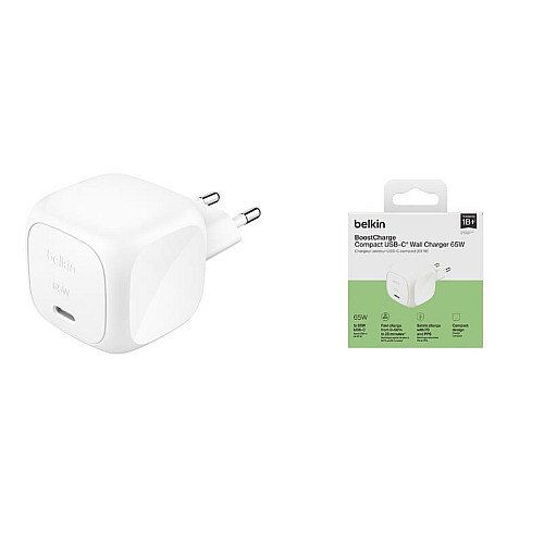 Зарядний пристрій мережевий Belkin 65Вт USB-С GAN PD PPS, білий