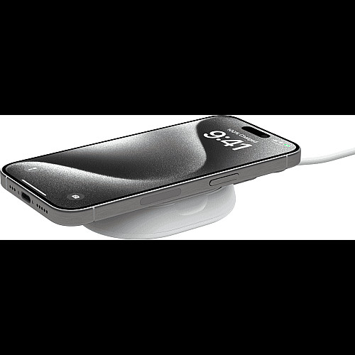 Зарядний пристрій бездротовий Belkin 15Вт Magnetic Stand Qi2, адаптер 20Вт USB-C, білий