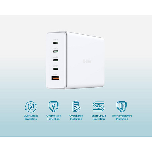 Зарядний пристрій мережевий D-Link DCF-241 240Вт GaN 4хUSB-С, 1xUSB-A, білий