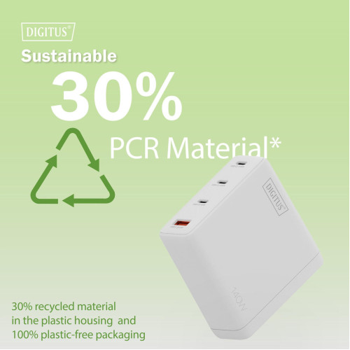 Зарядний пристрій DIGITUS GaN 3хUSB-C, 1хUSB-A, 140W