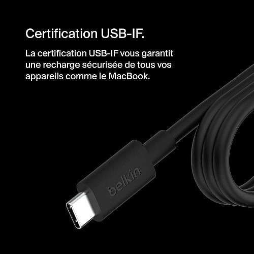Зарядное устройство сетевое Belkin 100Вт USB-С GAN PD PPS, кабель USB-C 2м, черный OEM