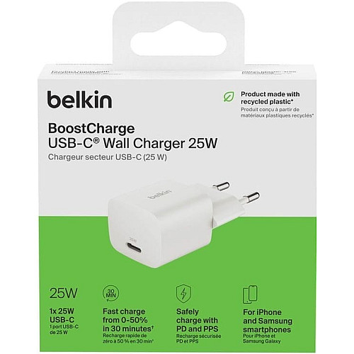 Зарядний пристрій мережевий Belkin 25Вт USB-С PD PPS, білий