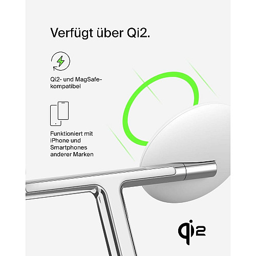 Зарядний пристрій бездротовий Belkin 3в1 Magnetic Adjustable Pad Qi2 15Вт, білий