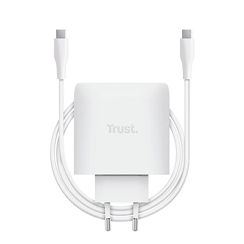 Зарядний пристрій мережевий Trust Maxo 65Вт, GaN, USB-C PD/PPS, білий