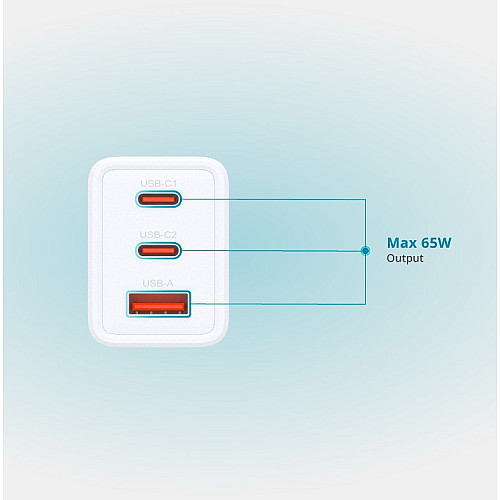Зарядний пристрій мережевий D-Link DCP-651 65Вт GaN 2хUSB-С, 1xUSB-A, білий