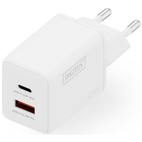 Зарядний пристрій DIGITUS GaN 1хUSB-C, 1хUSB-A, 45W