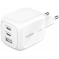 Зарядний пристрій мережевий Belkin 70Вт 2хUSB-С/USB-A GAN PD PPS, білий