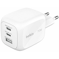 Зарядний пристрій мережевий Belkin 70Вт 2хUSB-С/USB-A GAN PD PPS, білий