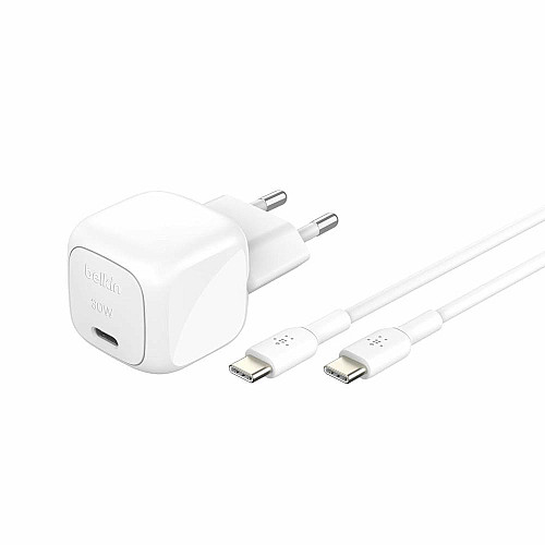 Зарядное устройство сетевое Belkin 30Вт USB-С PD PPS, кабель USB-С > USB-C, 1м, PVC, белый