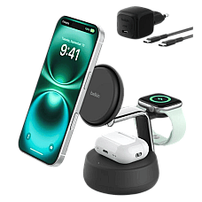 Зарядний пристрій бездротовий Belkin UltraCharge Pro 3в1 Magnetic Charging Dock 25Вт, Charcoal
