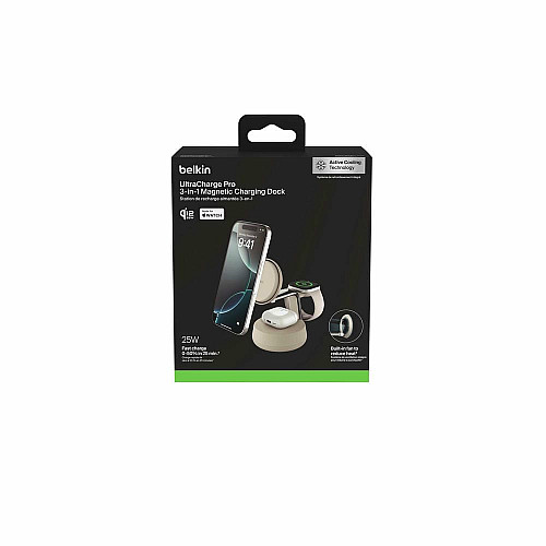 Зарядний пристрій бездротовий Belkin UltraCharge Pro 3в1 Magnetic Charging Dock 25Вт, Sand