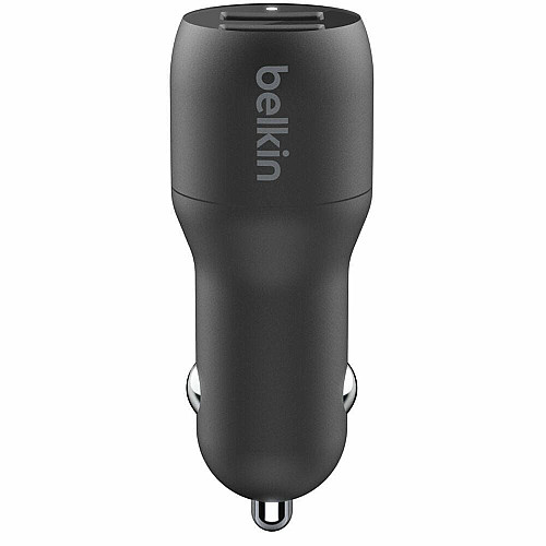 Зарядний пристрій автомобільний Belkin 24Вт 2хUSB-A, кабель USB-A > USB-C, 1м, чорний