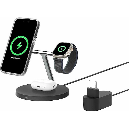Зарядний пристрій бездротовий Belkin 3в1 Magnetic Pad Qi2 15Вт, чорний
