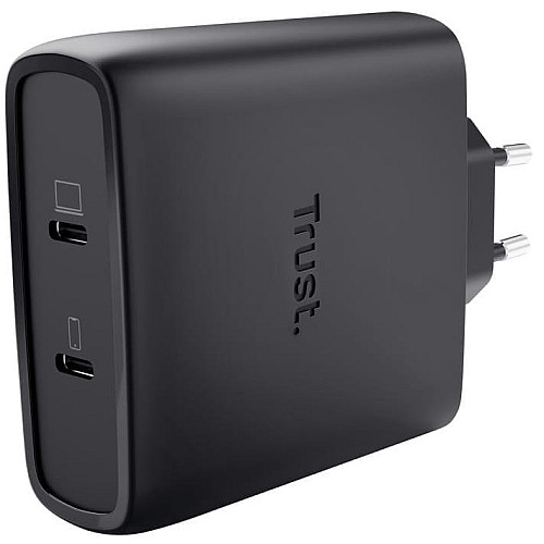 Зарядний пристрій мережевий Trust Maxo 100Вт, GaN, 2xUSB-C ,PD/PPS, чорний